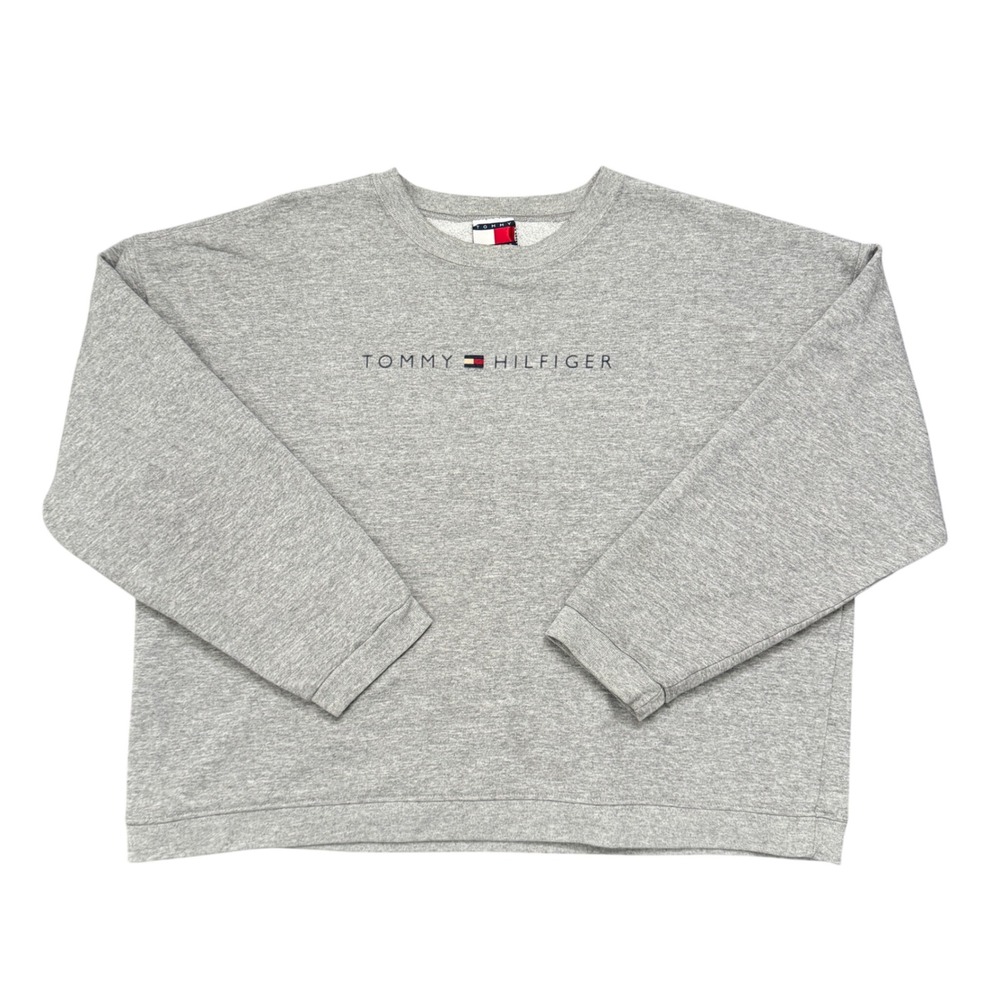 Vintage 90s Tommy Hilfiger Heather Gray Crewneck Sweatshirt XL Made in USA